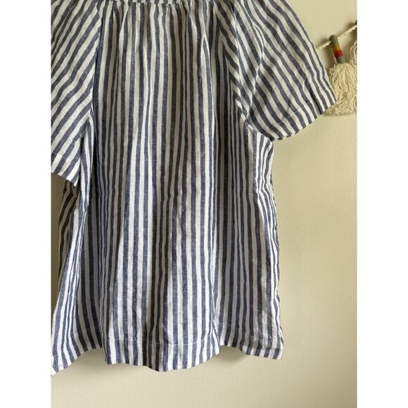J. Crew 100% Linen Flutter Sleeve Striped V-Neck Top Nautical Coastal Breathable - Picture 7 of 9
